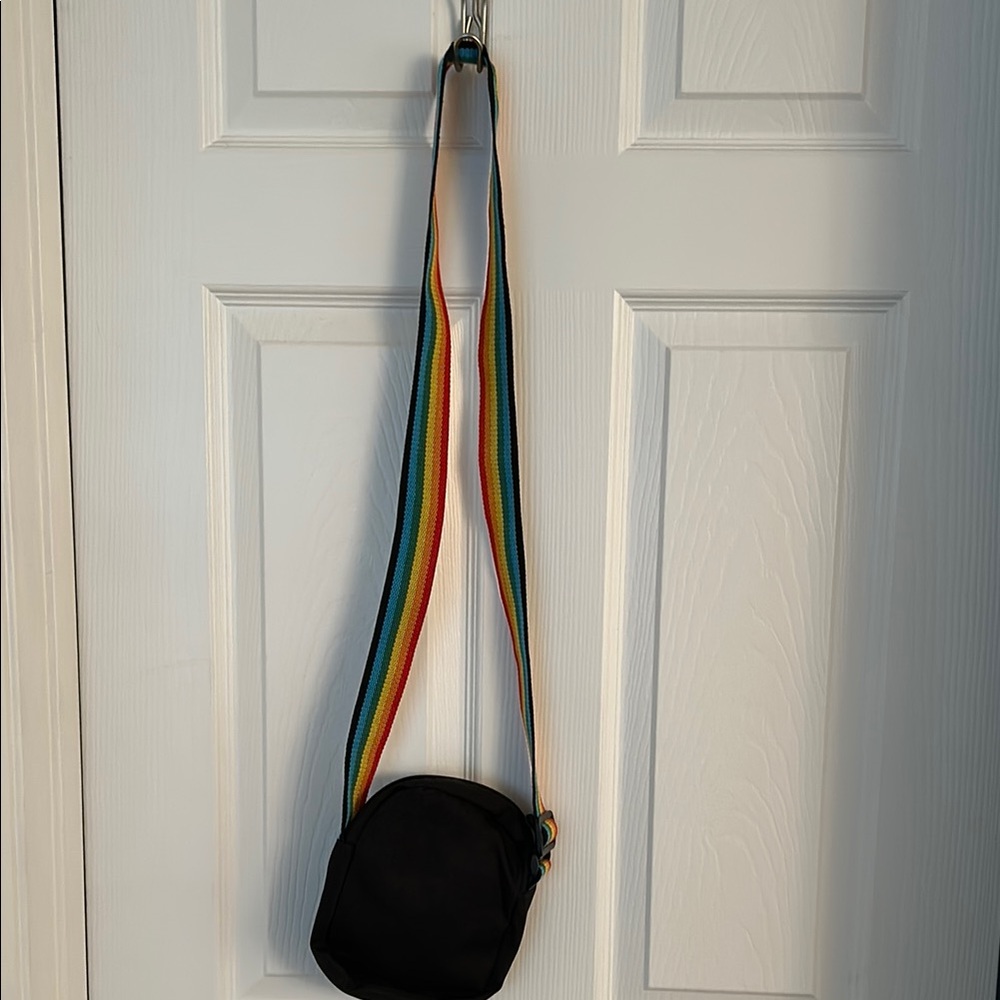 Black Crossbody Bag with Multicolor Strap